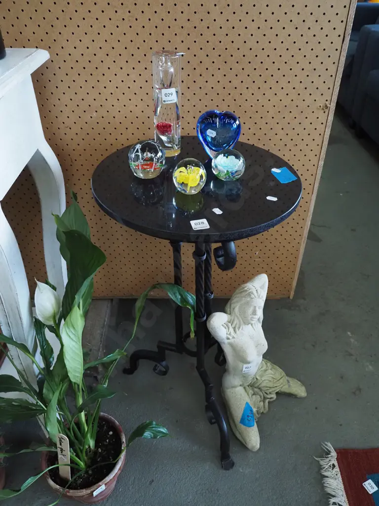 cast metal and stone top lamp table H670 Image 1++