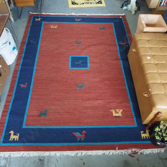 woven jute style floor mat - blue, crimson, green L3500 W1720