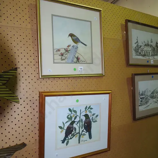 B. Lyne framed prints - birds - green dots
