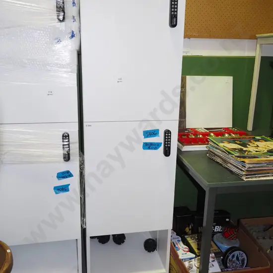 mdf white melteca 2 bay locker with pin pad locks H525 W450 D500