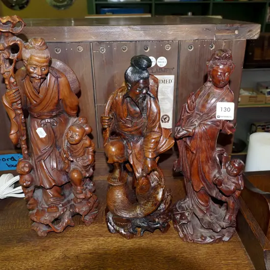 3x carved wooden Asian figurines H360