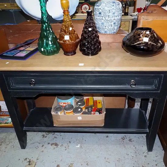 solid wood and grey painted single drawer 2 tier hall table H770 W1000 D320