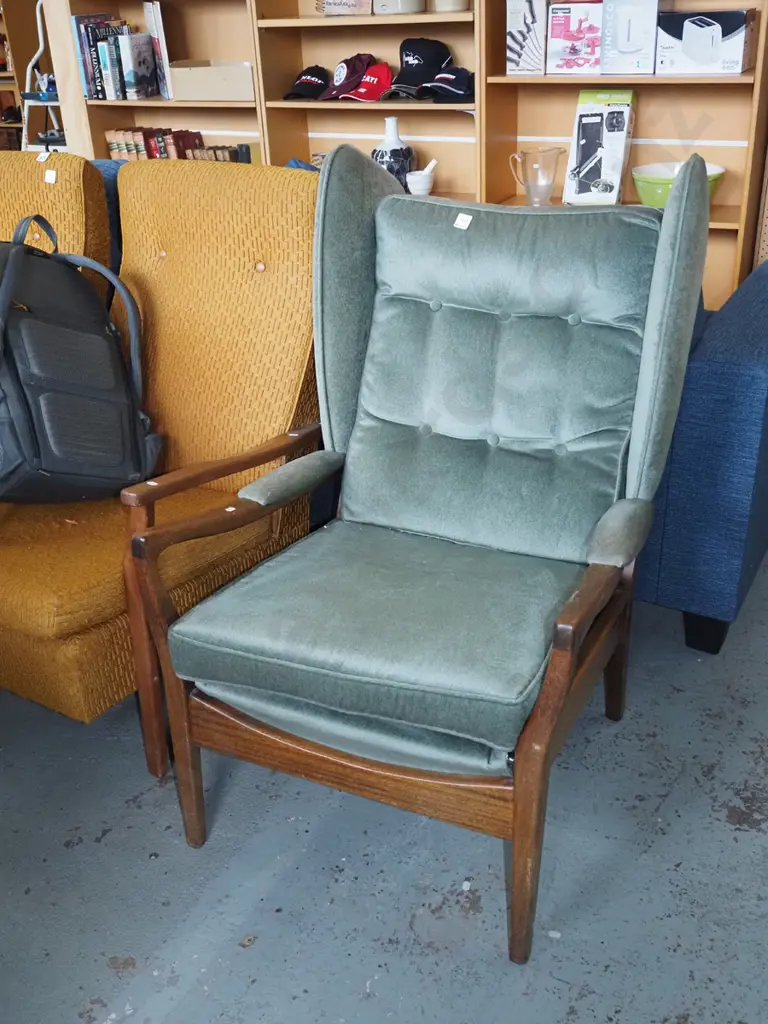 mahogany deep button wingback fireside chair Image 1++