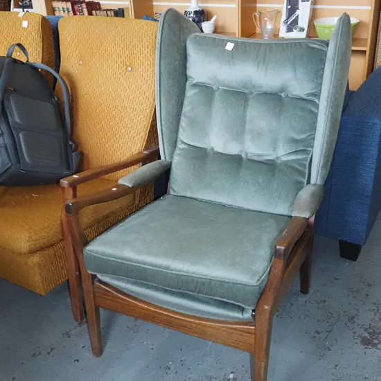 mahogany deep button wingback fireside chair