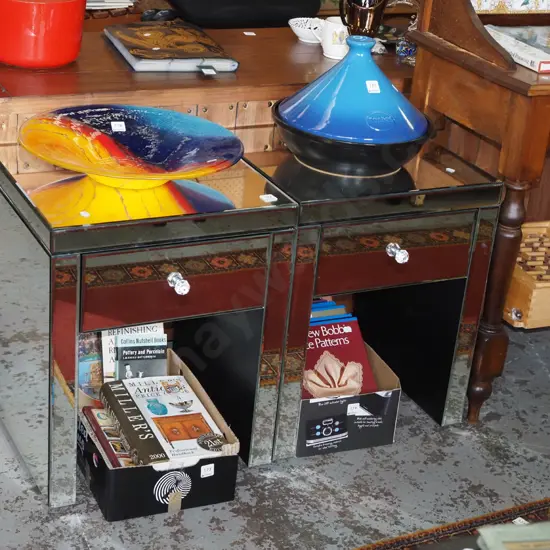 pair of mirrored single drawer bedside cabinets