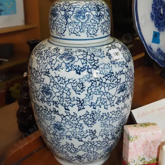 blue and white lidded canister H3400