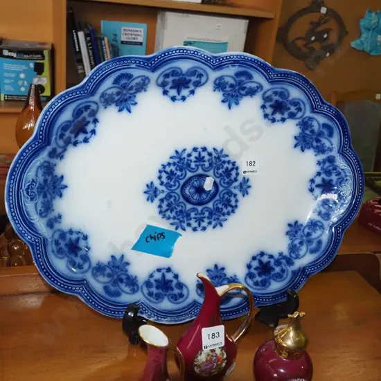 large flow blue ashet - chips Diam 460