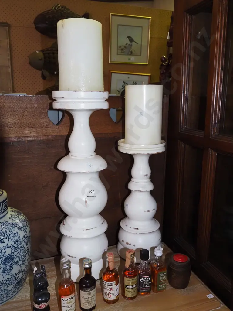 2x large turned wood candlesticks Tallest H470 Image 1++