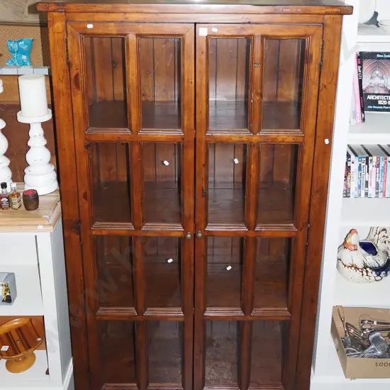 recycled wooden 2 door display cabinet with cast metal knobs, 4 internal shelves H1700 W1000 D430