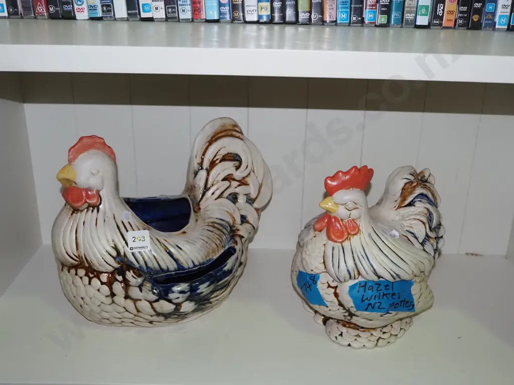 Hazel Wilkes studio pottery poultry vase, lidded canister Image 1++