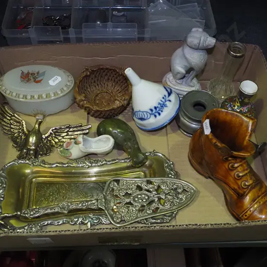 box; ceramic boot, plated ware, trinket boxes etc