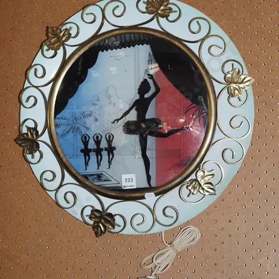 retro wrought metal and glass illuminated wall art - ballerina As Is No Returns Diam430