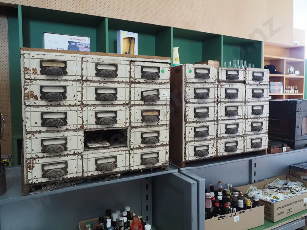 pair of restorer's wood and tin specimen cabinets Each H430 W510 D260 Image 1++