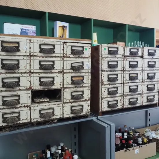 pair of restorer's wood and tin specimen cabinets Each H430 W510 D260