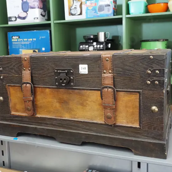 reproduction wooden chest with vinyl straps H270 W555 D275