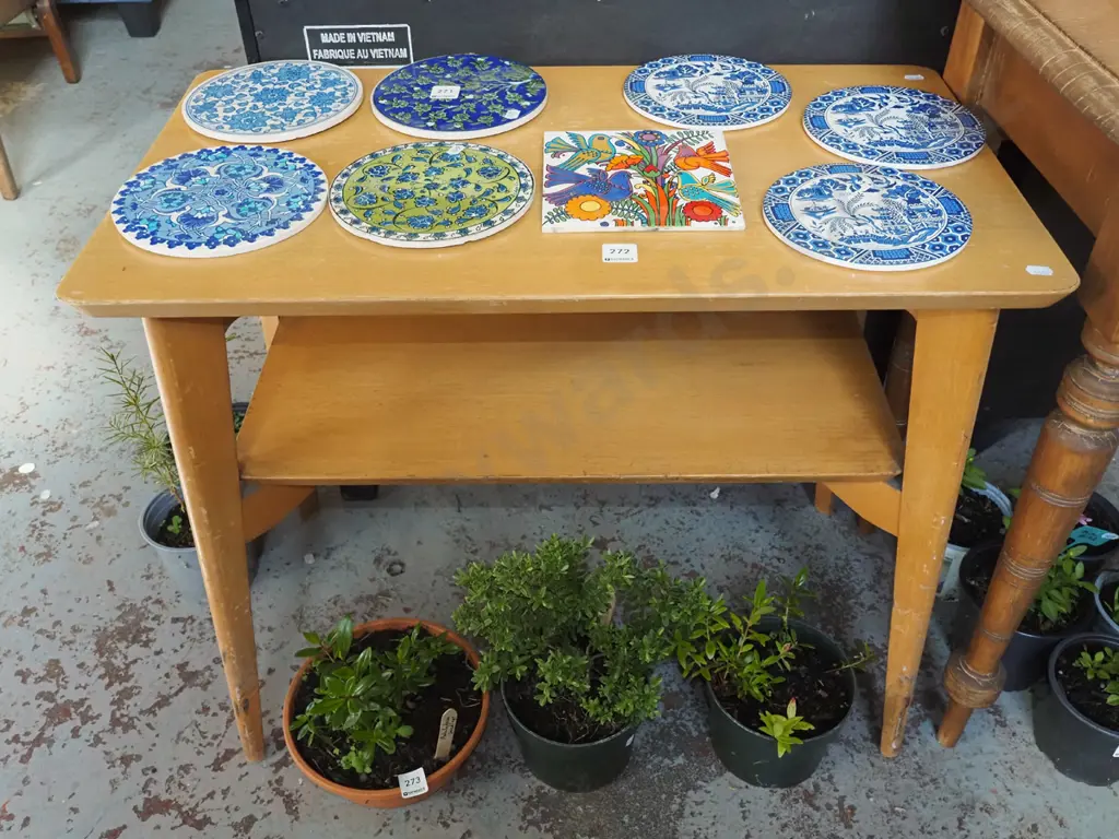 mid century 2 tier hall table - scuffs and marks to surface H600 W710 D395 Image 1++