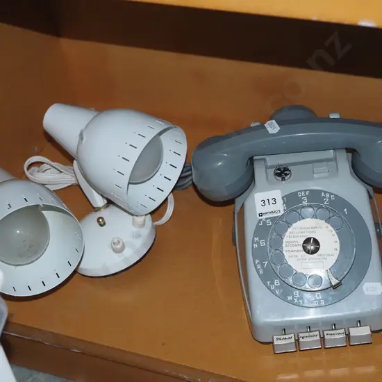 dial telephone, twin bulb headboard lights