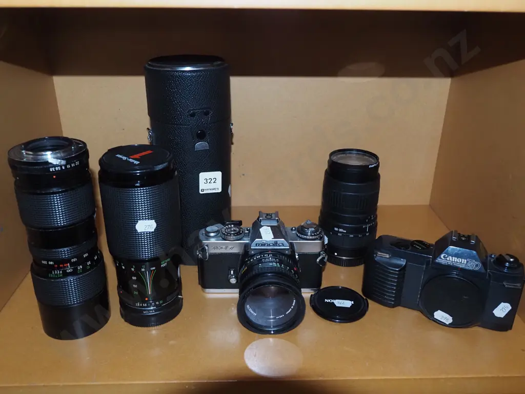Minolta 35mm film camera, Canon T50 film camera, additional lenses, lens bag Image 1++
