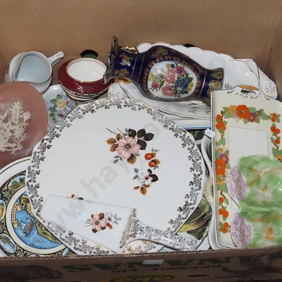 box; plates, server, vase, jug etc