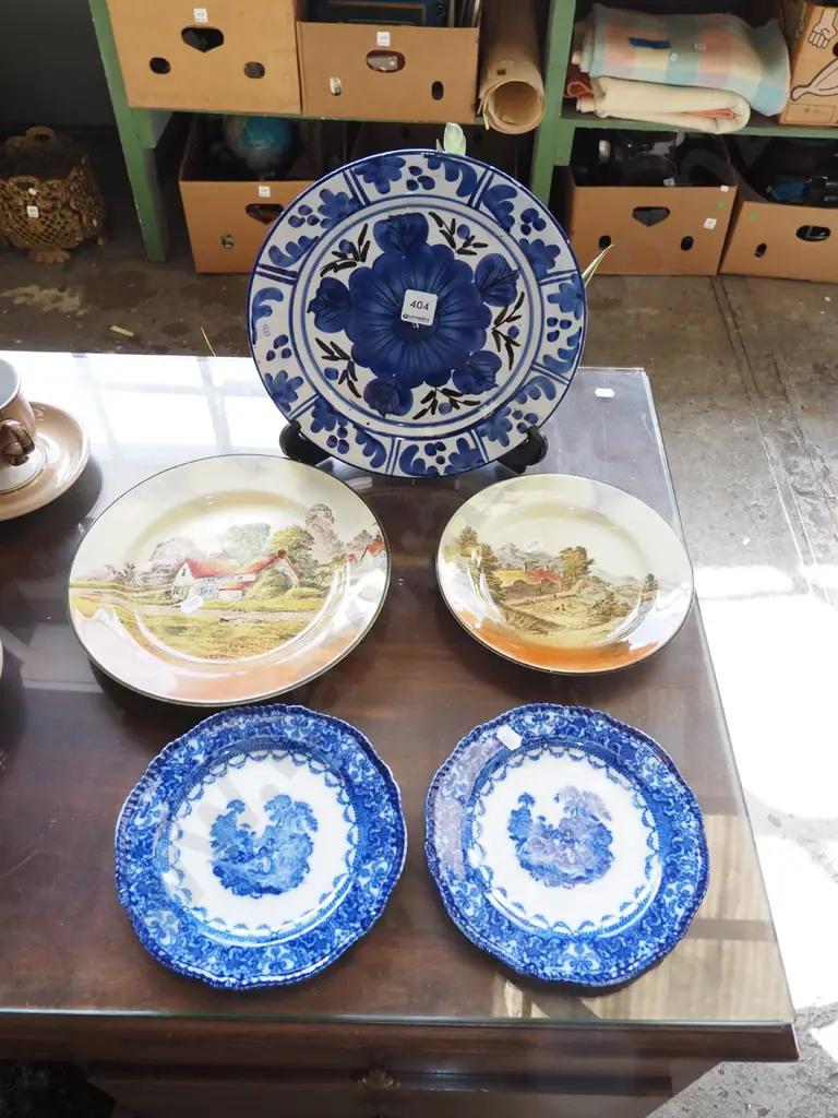 hand painted blue and white wall charger, flow blue plates etc Image 1++