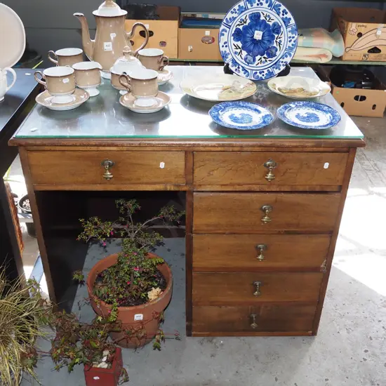 solid wood glass top 6 drawer study desk H770 W920 D600