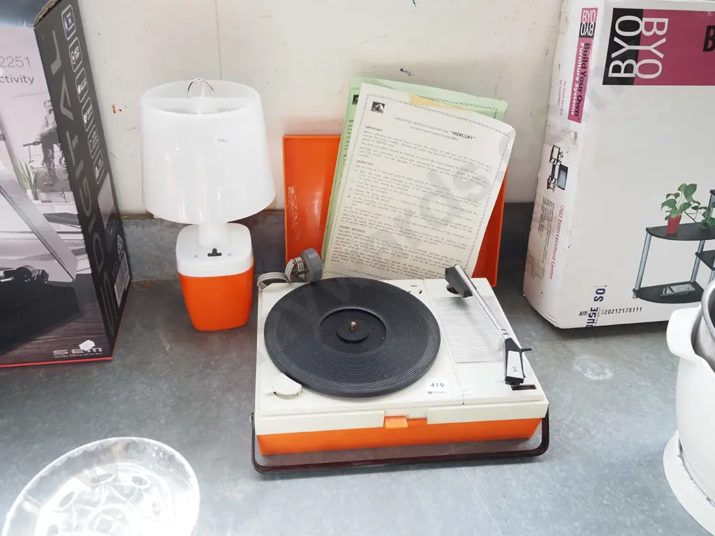 retro orange plastic Mercury radiogram As Is No Returns, battery powered camping lantern As Is No Returns Image 1++