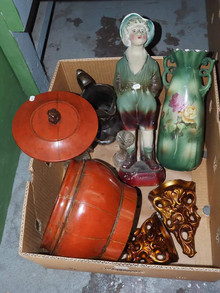 box; whistling boy, vase, Asian lidded canister etc Image 1++