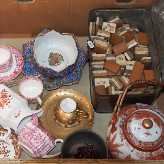 boxed mahjong tiles, cups etc