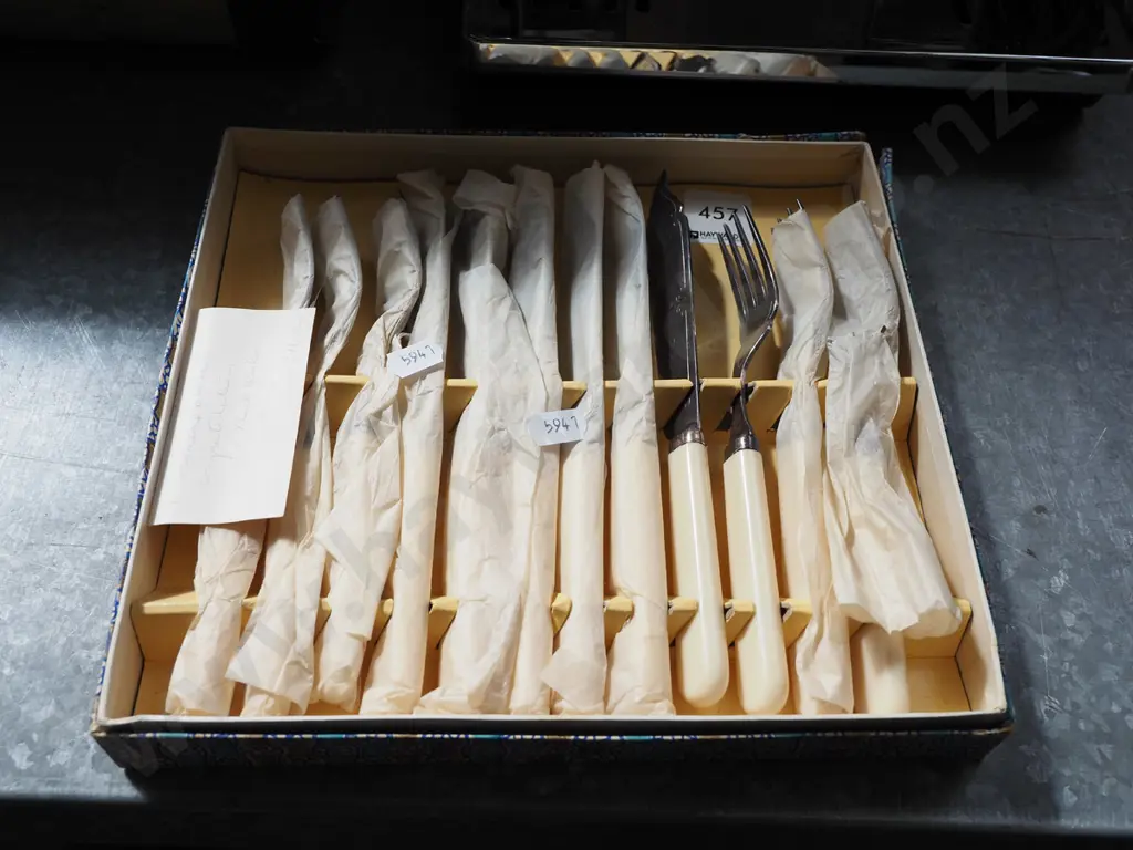 boxed as new old bone handled fish set Image 1++