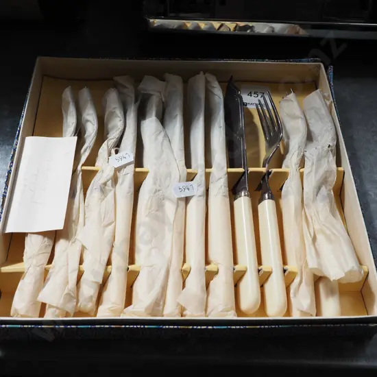 boxed as new old bone handled fish set