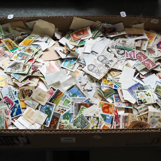 box of loose stamps