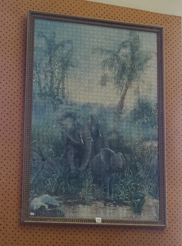framed puzzle - elephants at watering hole Image 1++