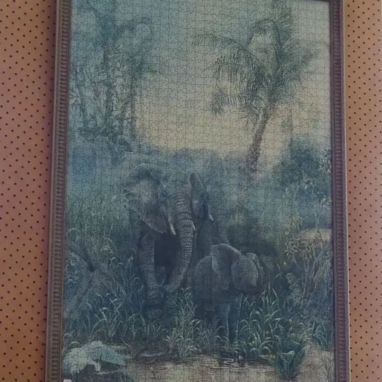 framed puzzle - elephants at watering hole