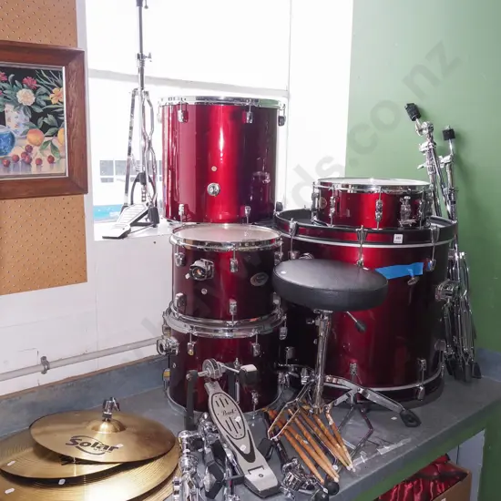 Pearl Target series drum kit including cymbals, stands, pedals, seat