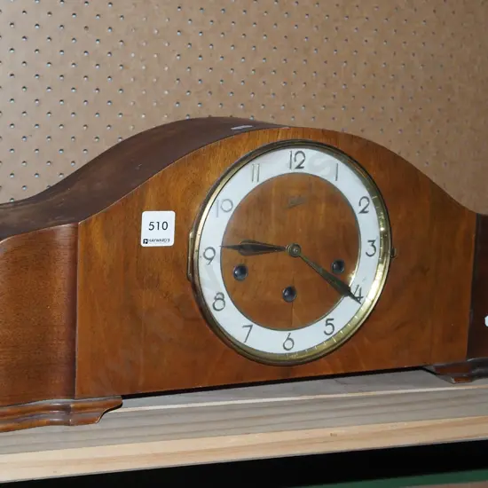 deco wood cased mantle clock - no key