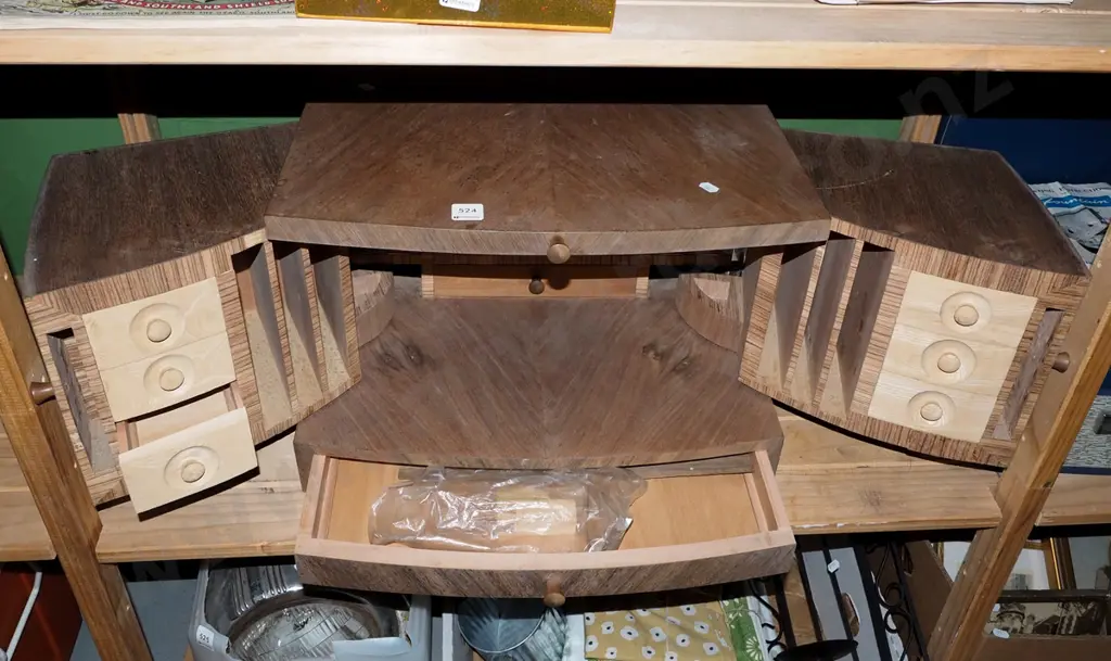 unusual unfinished 2 door pull out desk top organiser - needs attention and varnish H310 W460 D350 Image 1++