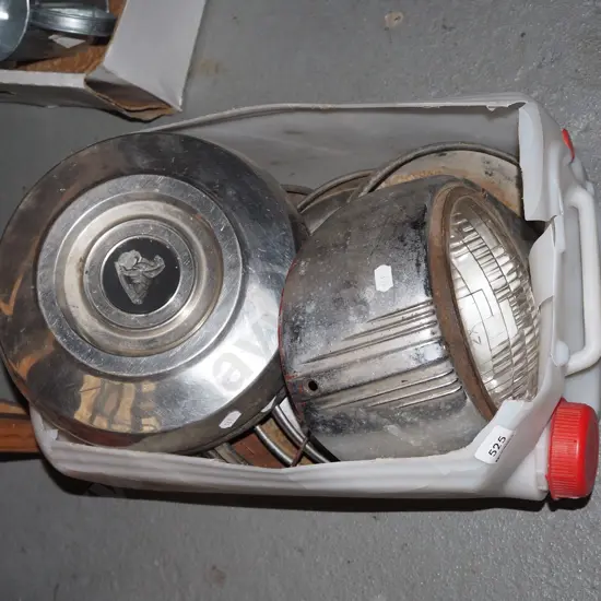 plastic tub; Holden hub caps, car light etc