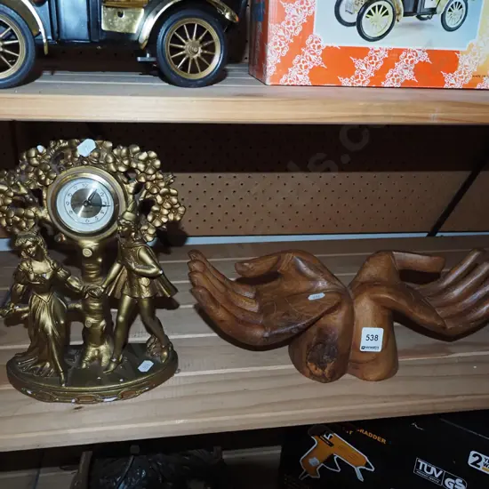 figural gilt romance scene clcok, carved wooden hands Clock H250