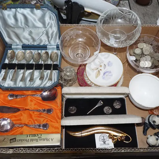 box; coins, comports, cutlery etc