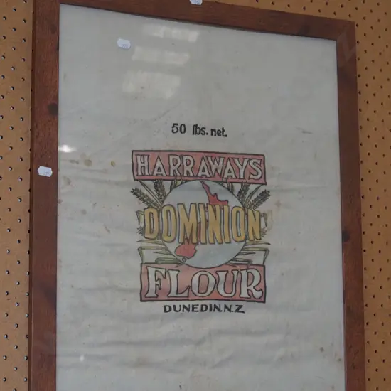 framed Harraways flour bag