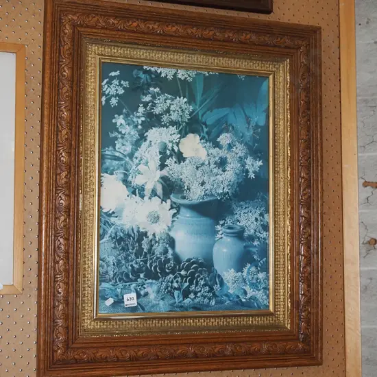 ornate framed floral poster print - fading and damage to frame