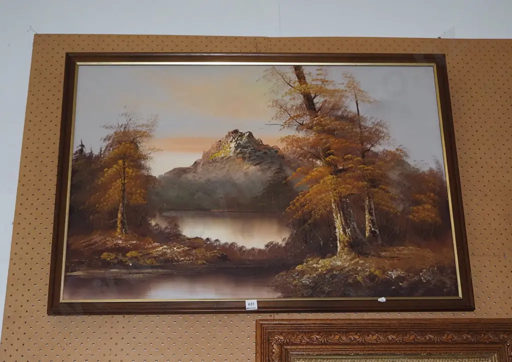 framed oil - lake and mountain scene Image 1++