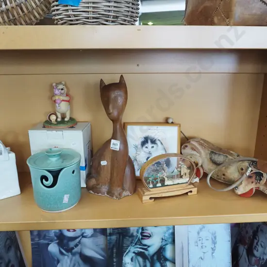 shelf; dog toy, cork art, cat figurine etc H330 