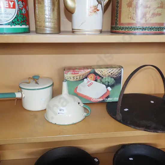 cast iron skillet, enamel ware etc