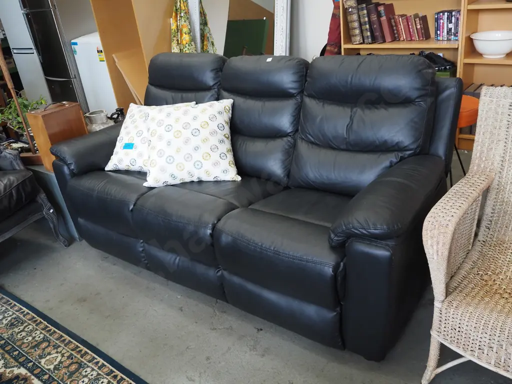 black vinyl upholstered 3 seater settee Image 1++