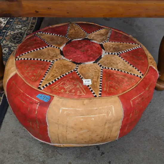 tooled leather pouffe
