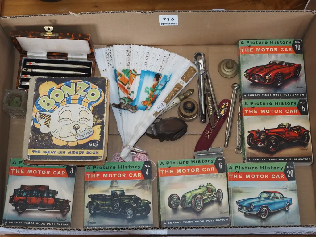 box; automotive books, fan, bridge pens etc Image 1++