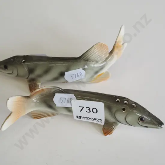 2x ceramic fish themed salt and peppers