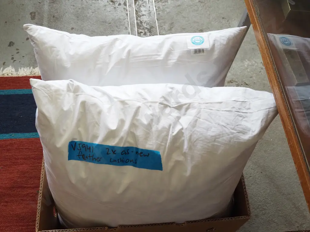 box; 2x as new feather cushions Image 1++