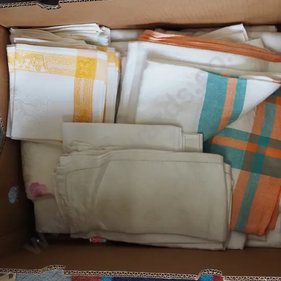 box of vintage of linen